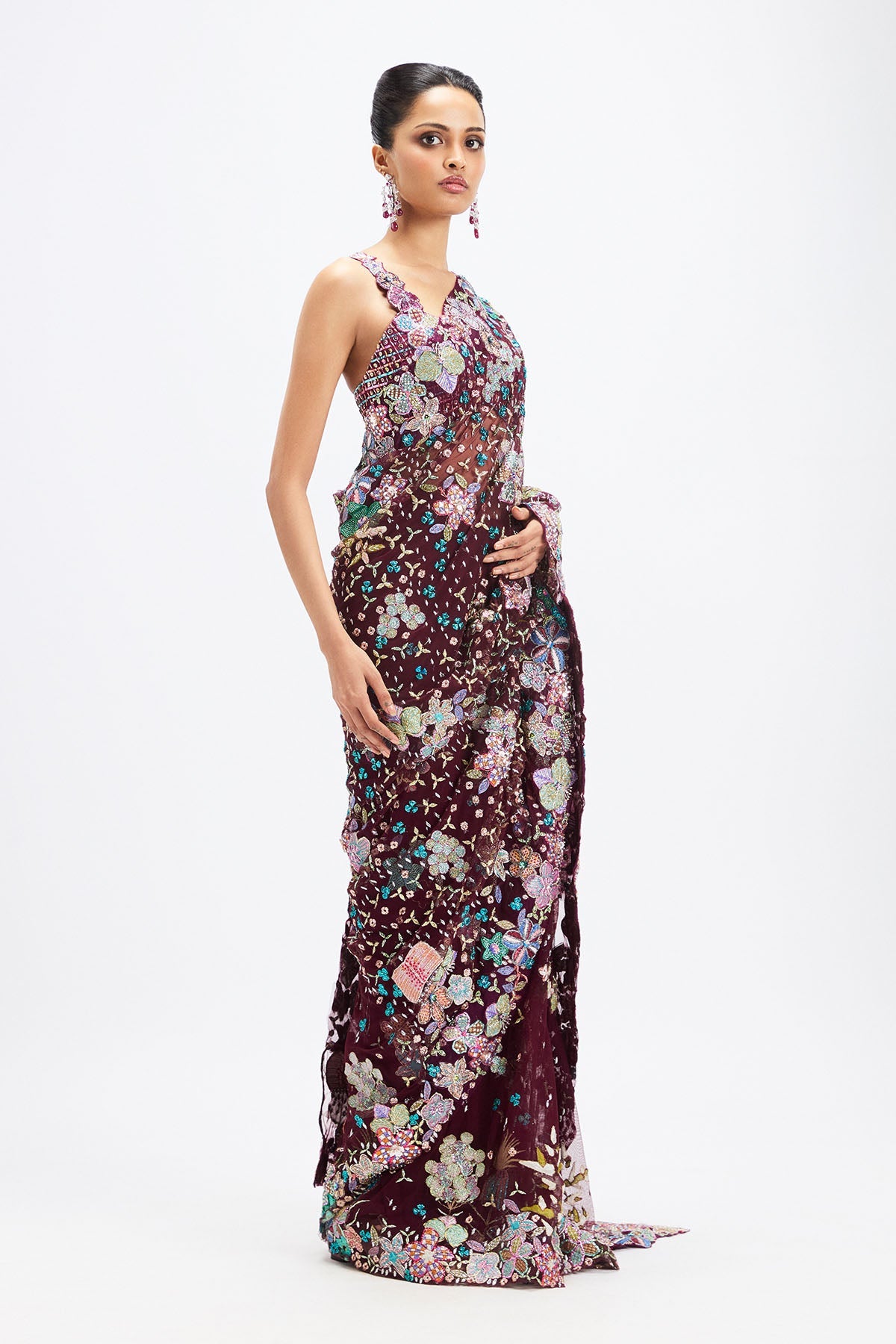 Sharvari In Noira - Plum Tulle Saree