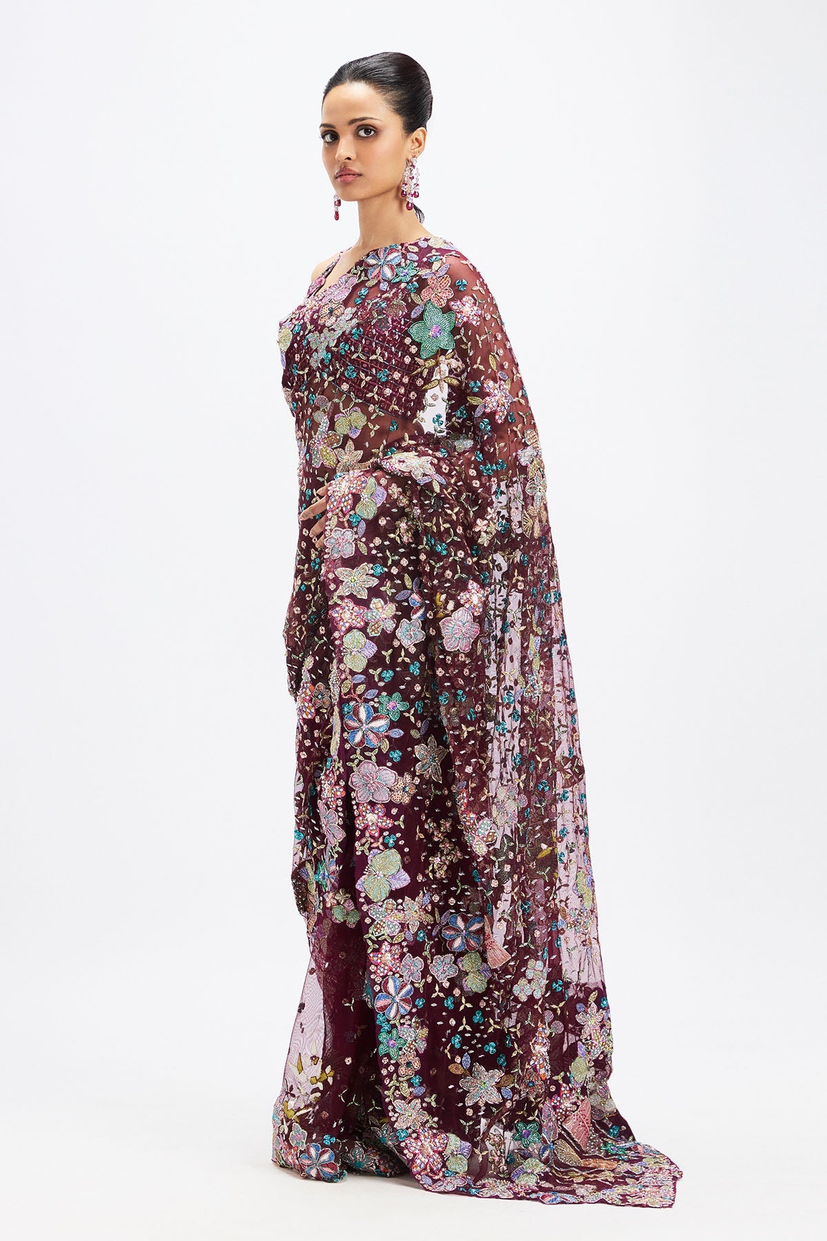 Sharvari In Noira - Plum Tulle Saree
