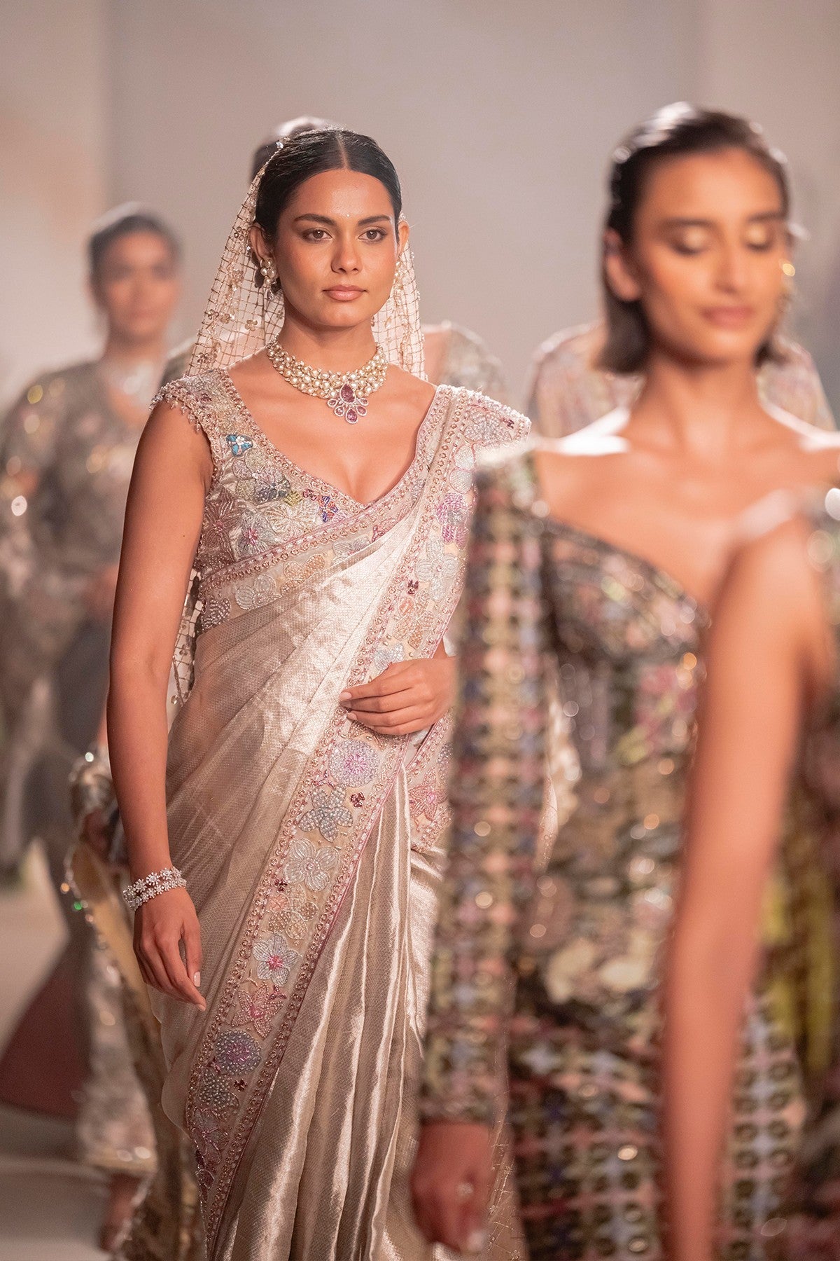 Moondrift - light gold Banarasi tissue brocade saree