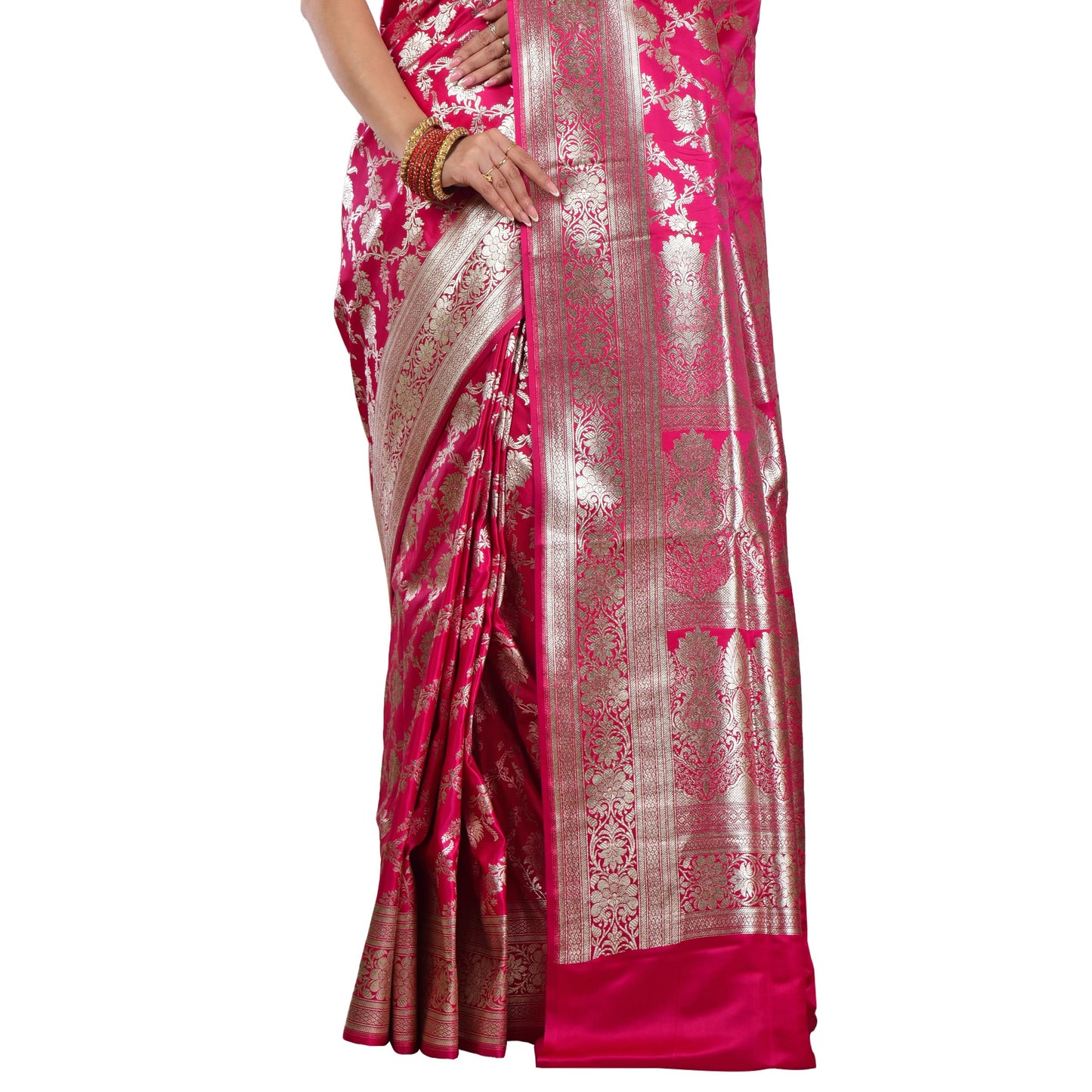 Aishani Collection Woven Pure Katan Silk Banarasi Wedding Traditional Saree for Women with bp (Multicolor) (Dark Pink3)